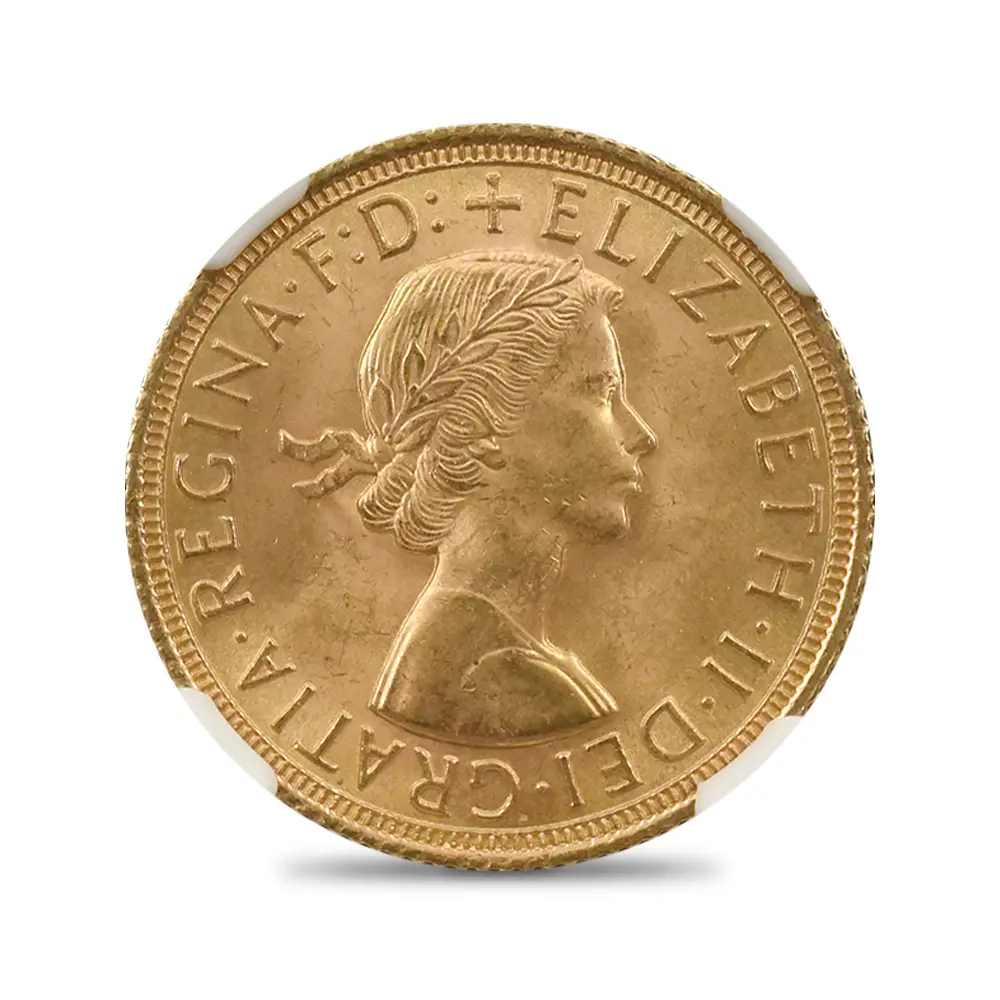 モダンコイン2：7150 イギリス 1958 エリザベス2世 ヤングヤング 聖ジョージ竜退治 金貨 NGC MS64