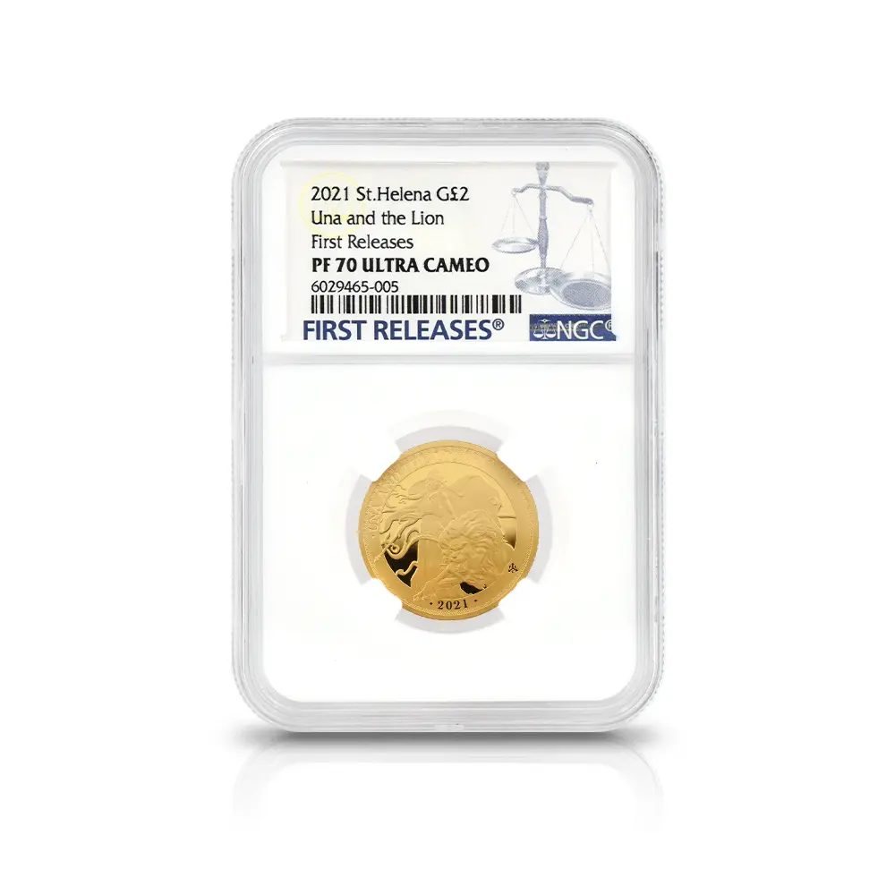 モダンコイン4：7153 セントヘレナ 2021 エリザベス2世 ウナ&ライオン ス 2ポンド1/4オンス金貨 ファーストリリース NGC PF70UC