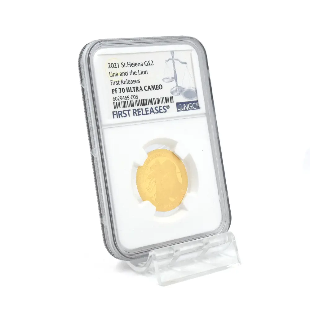 モダンコイン6：7153 セントヘレナ 2021 エリザベス2世 ウナ&ライオン ス 2ポンド1/4オンス金貨 ファーストリリース NGC PF70UC
