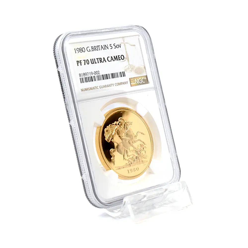 モダンコイン6：5809 1980 エリザベス2世 ヤングエリザベス 聖ジョージ竜退治 5ソブリン金貨 NGC PF70UC