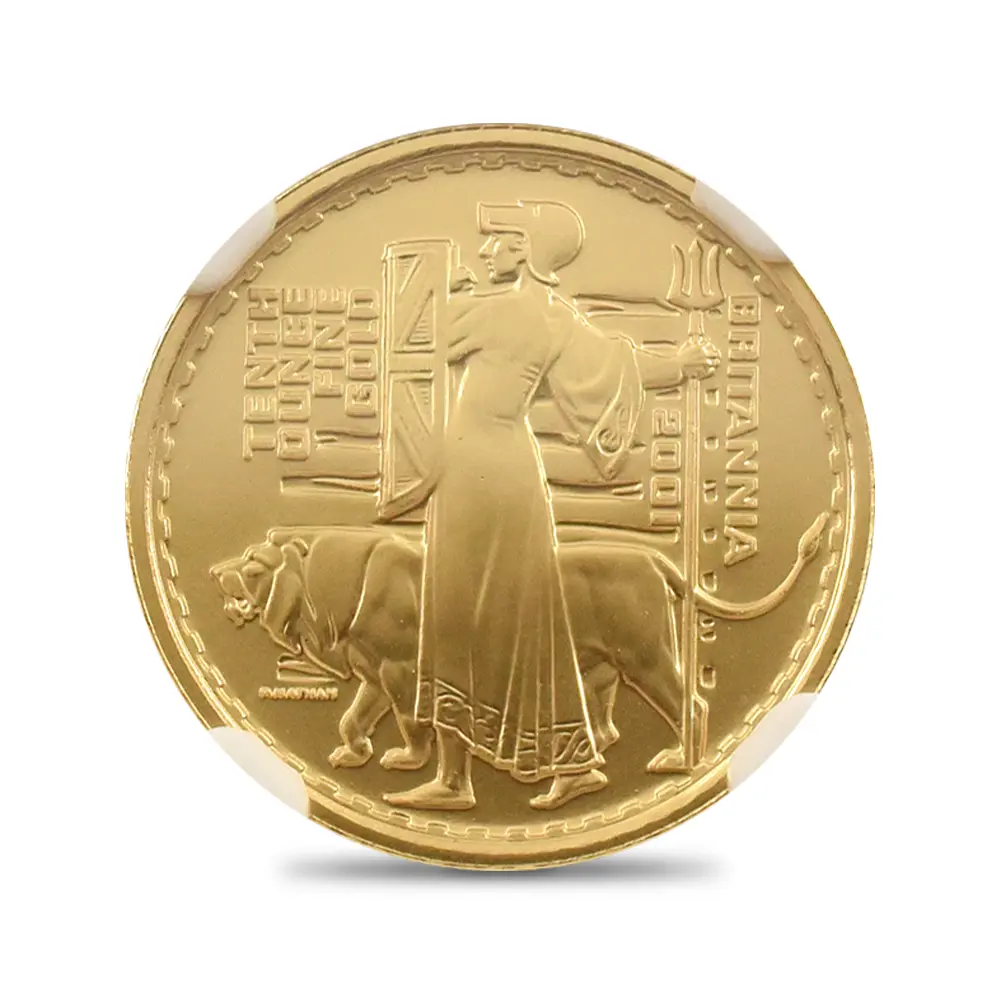 モダンコイン2：7154 イギリス 2001 エリザベス2世 ブリタニア 10ポンド1/10オンス金貨 NGC PF70UC