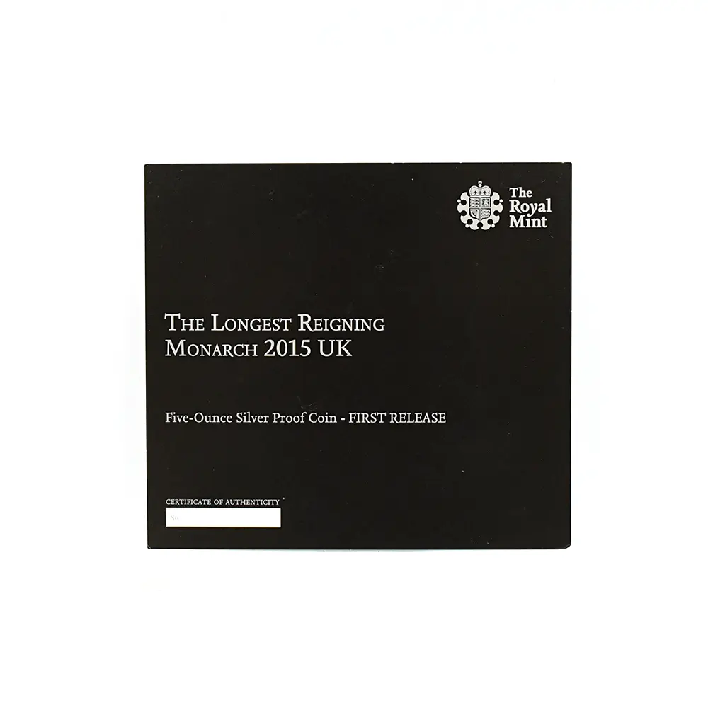 モダンコイン7：7118 イギリス 2015 エリザベス2世 最長在位記念 10ポンド5オンス銀貨 ファースト500ストラック NGC PF69UC 付属品付き
