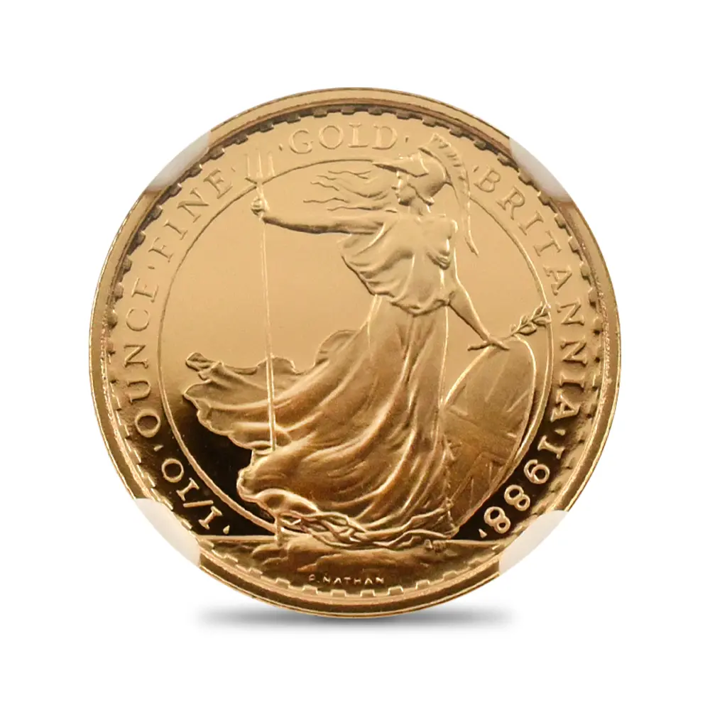 モダンコイン2：7155 イギリス 1988 エリザベス2世 ミドルエリザベス ブリタニア 10ポンド1/10オンス金貨 NGC PF70UC