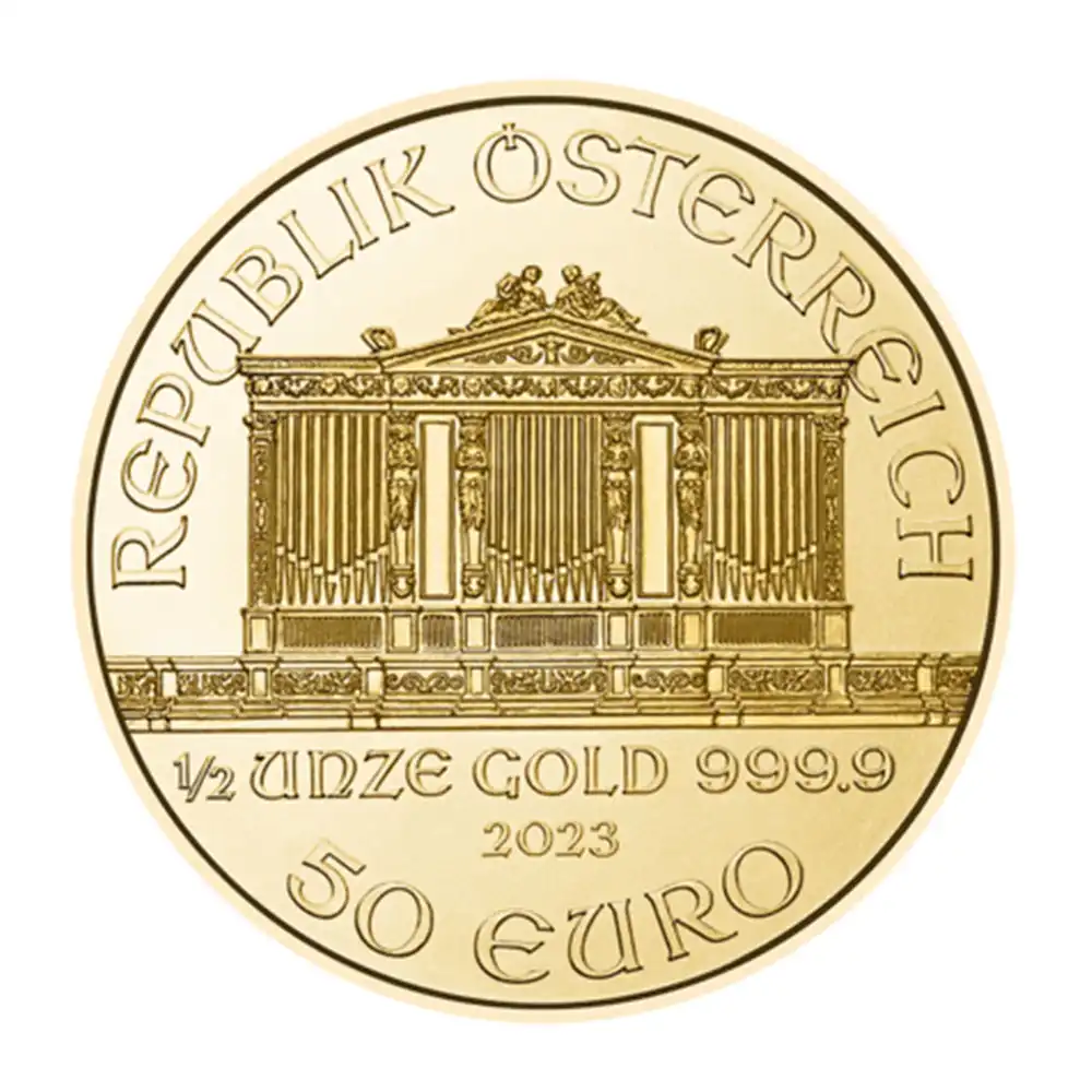 地金型3：2903 オーストリア 2023 ウィーンフィル 50ユーロ 1/2オンス 金貨 【1枚】