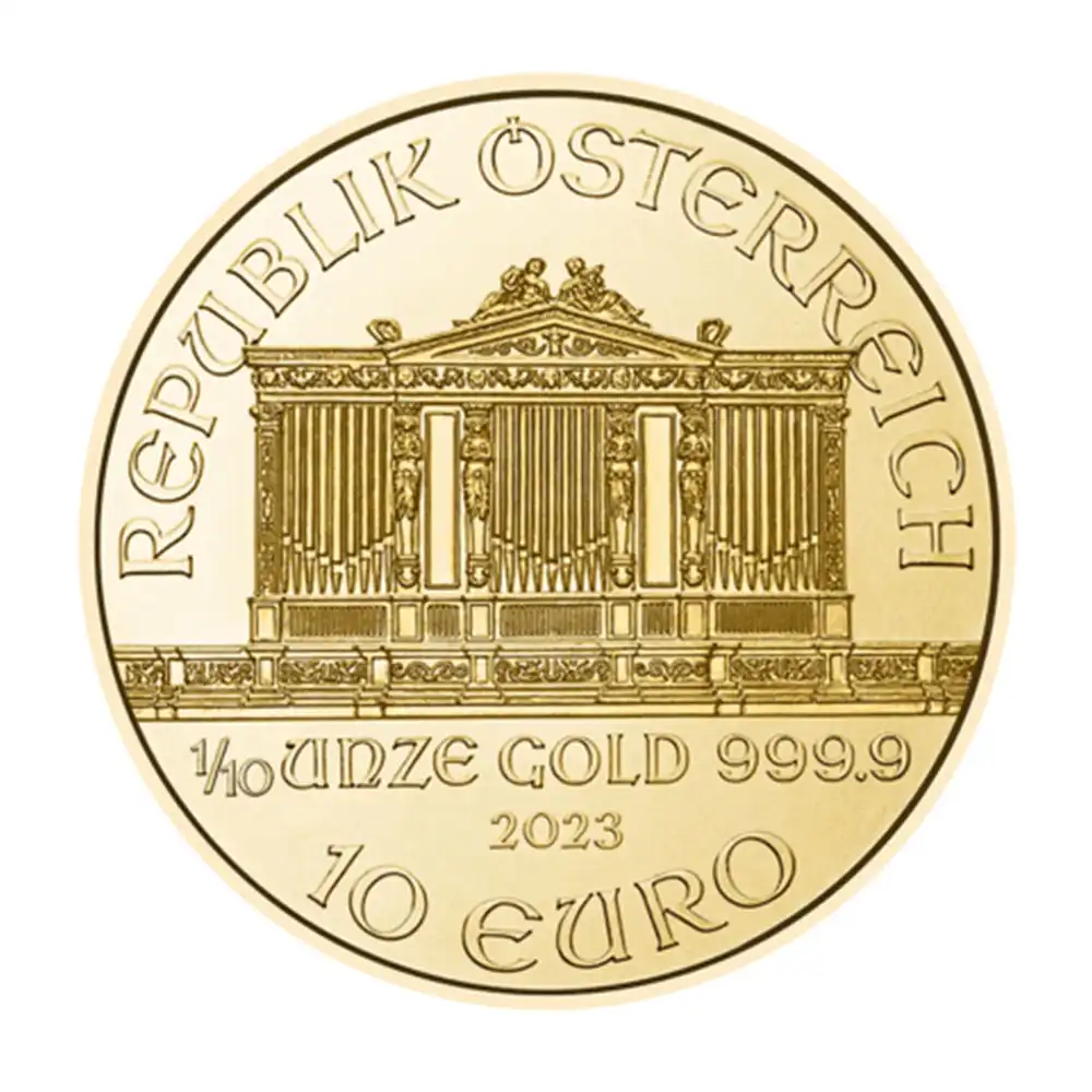 地金型3：2905 オーストリア 2023 ウィーンフィル 10ユーロ 1/10オンス 金貨 【1枚】