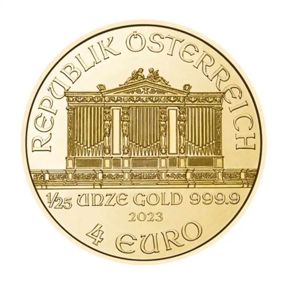 地金型s3：2906 オーストリア 2023 ウィーンフィル 4ユーロ 1/25オンス 金貨 【1枚】