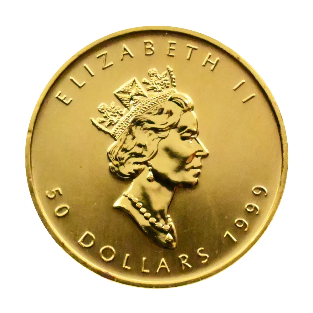 地金型3：4421 カナダ 1999 エリザベス2世 メイプルリーフ 50ドル 1オンス 地金型金貨 【1枚】 (コインケース付き)