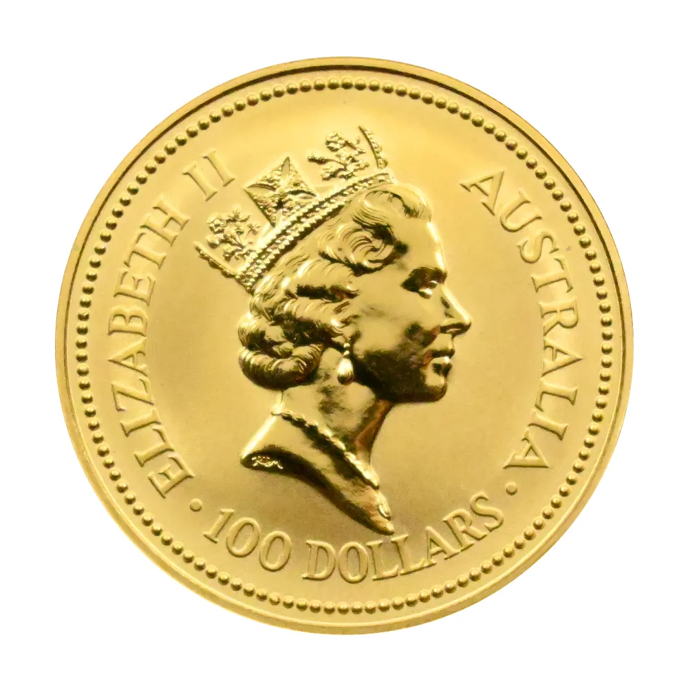 地金型3：4422 オーストラリア 1990 エリザベス2世 カンガルー 100ドル 1オンス 金貨【1枚】 (コインケース付き)