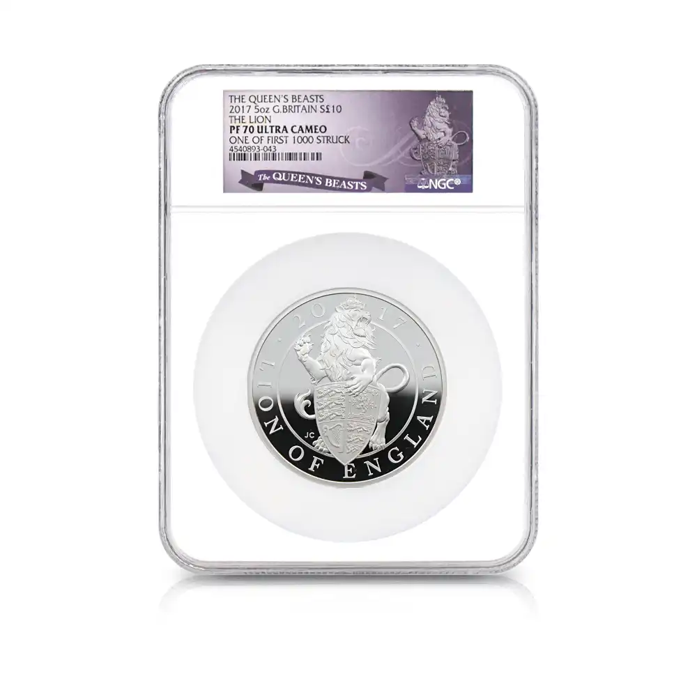 モダンコイン4：7122 イギリス 2017 エリザベス2世 クイーンズビースト イングランドのライオン 10ポンド 5オンス 銀貨 ファースト1000ストラック NGC PF70UC