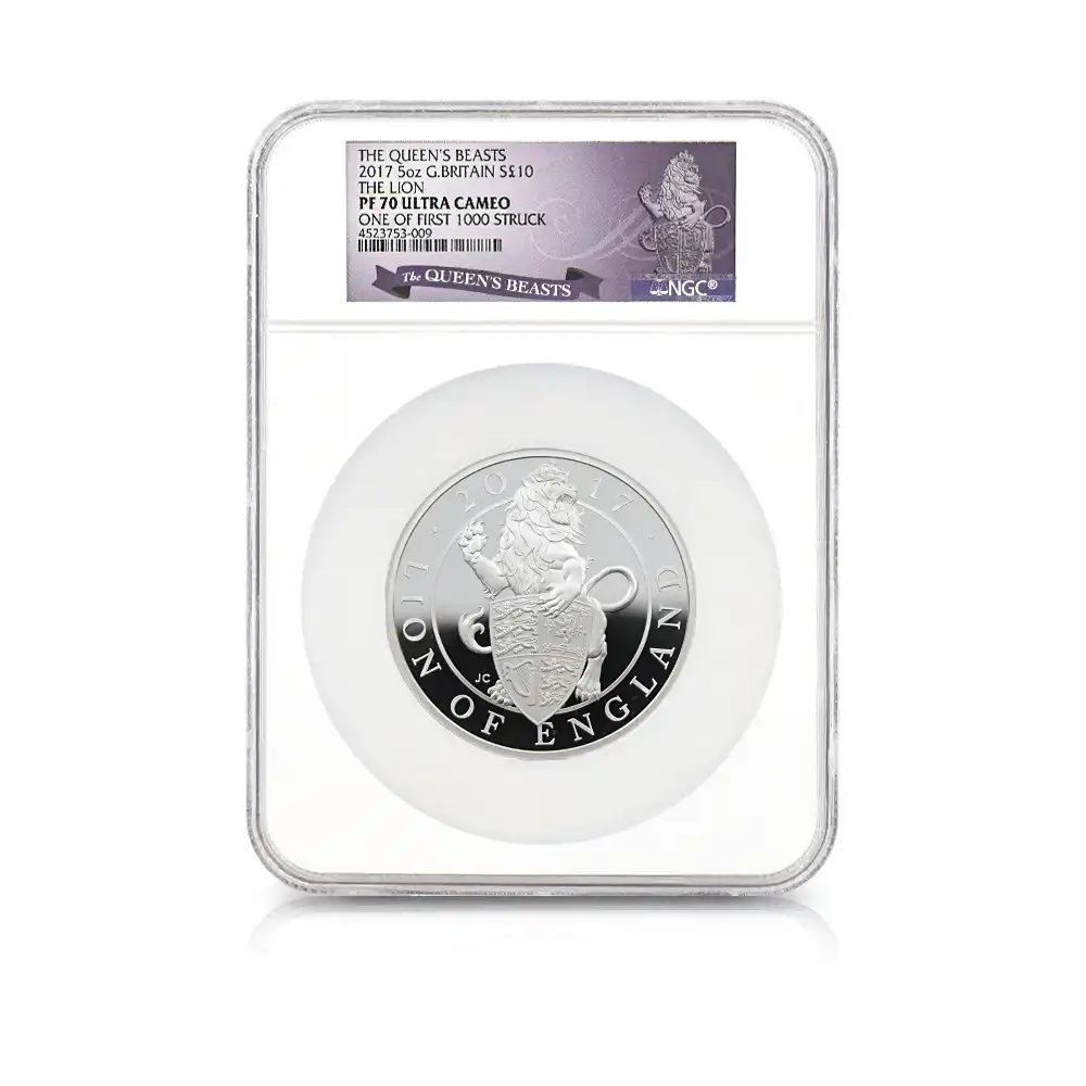 モダンコイン4：7123 イギリス 2017 エリザベス2世 クイーンズビースト イングランドのライオン 10ポンド 5オンス 銀貨 ファースト1000ストラック NGC PF70UC