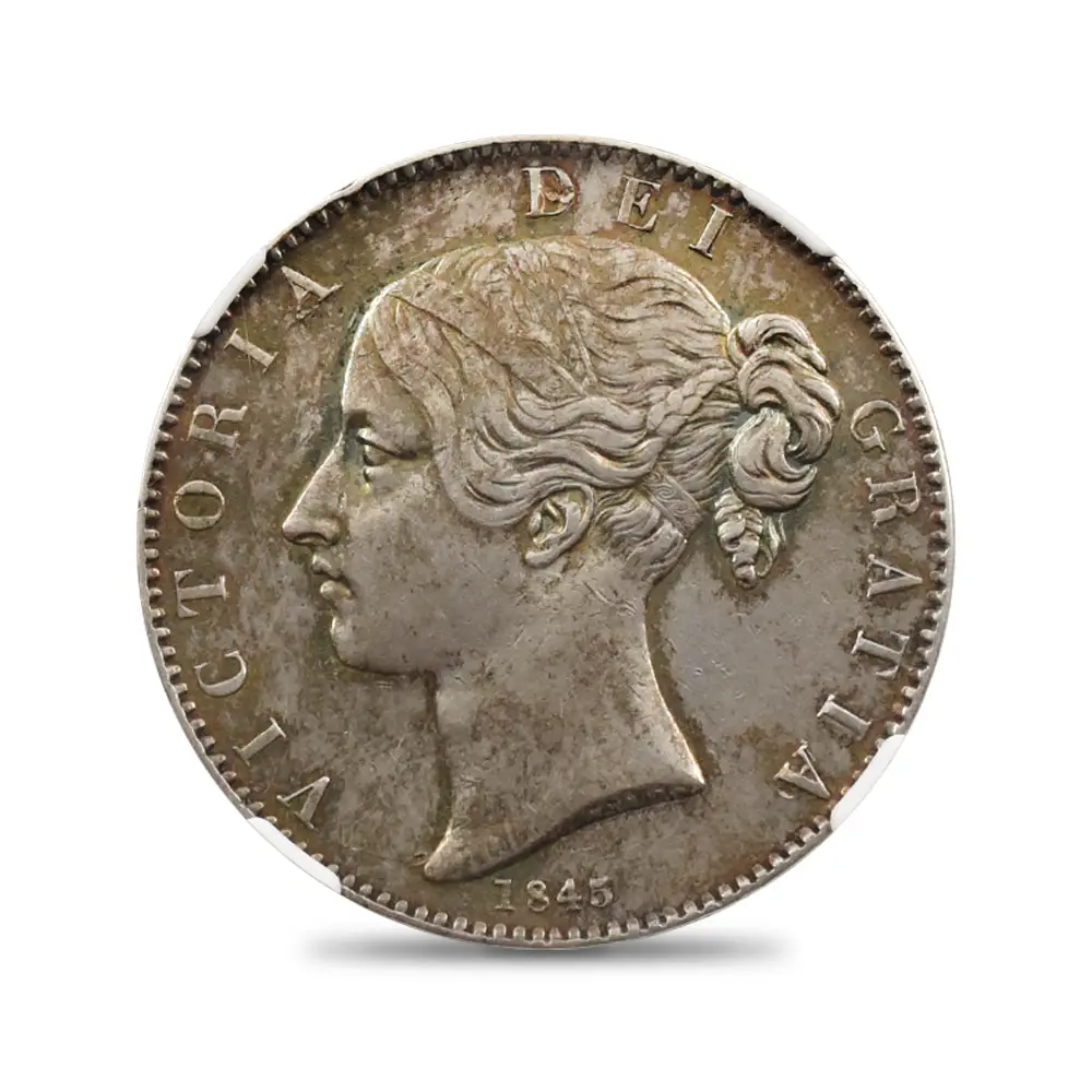 アンティークコイン2：4432 1845 ヴィクトリア女王 クラウン銀貨 NGC AU55