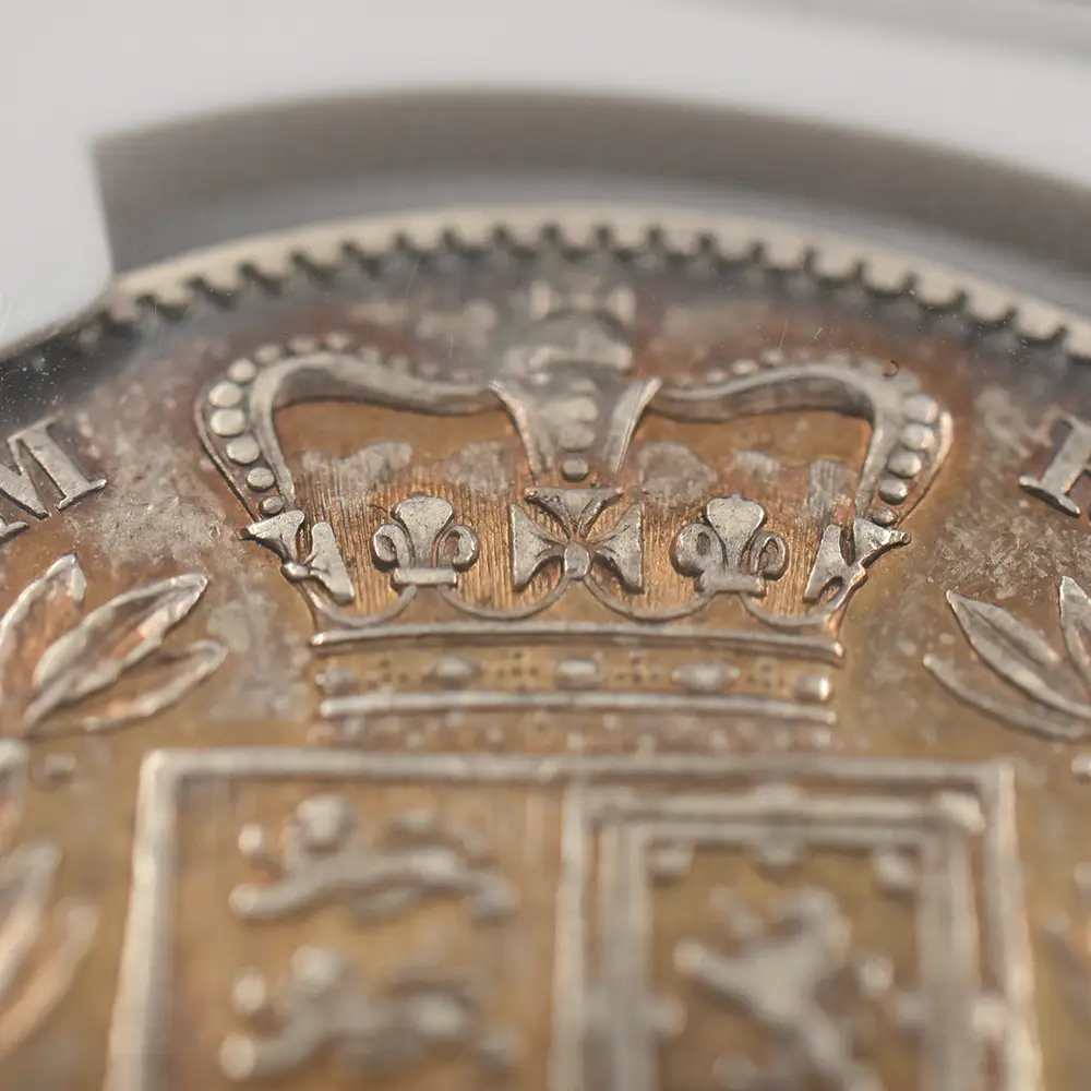 アンティークコイン10：4432 1845 ヴィクトリア女王 クラウン銀貨 NGC AU55