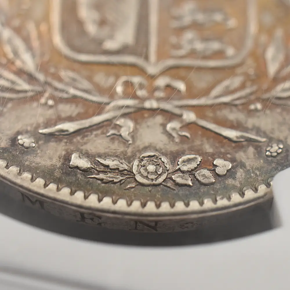 アンティークコイン13：4432 1845 ヴィクトリア女王 クラウン銀貨 NGC AU55