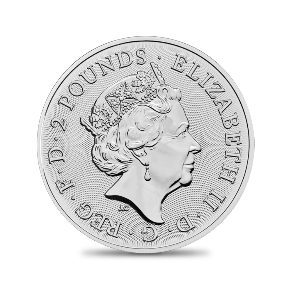地金型3：1713 2022 エリザベス2世 ロイヤルアームズ 2ポンド1オンス地金型銀貨 99.9% 純銀