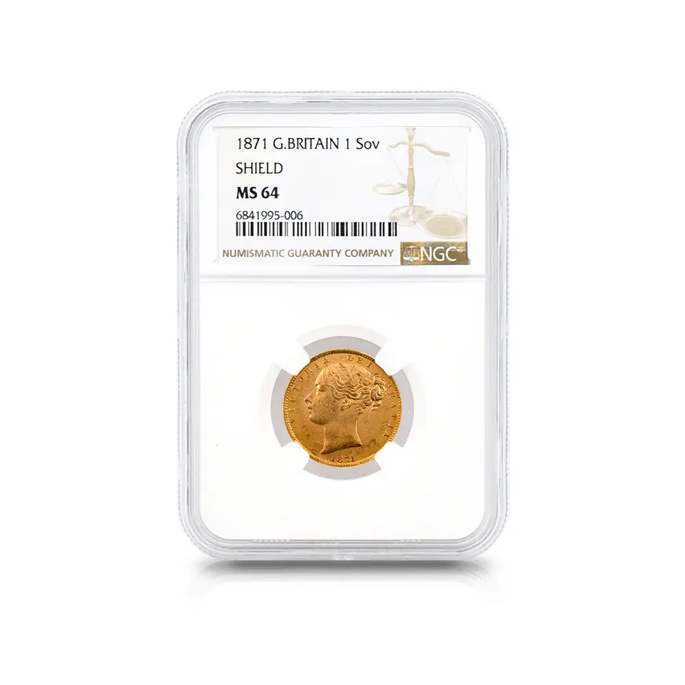 アンティークコイン4：5843 1871 ヴィクトリア女王 ヤングヘッド ソブリン金貨 NGC MS64