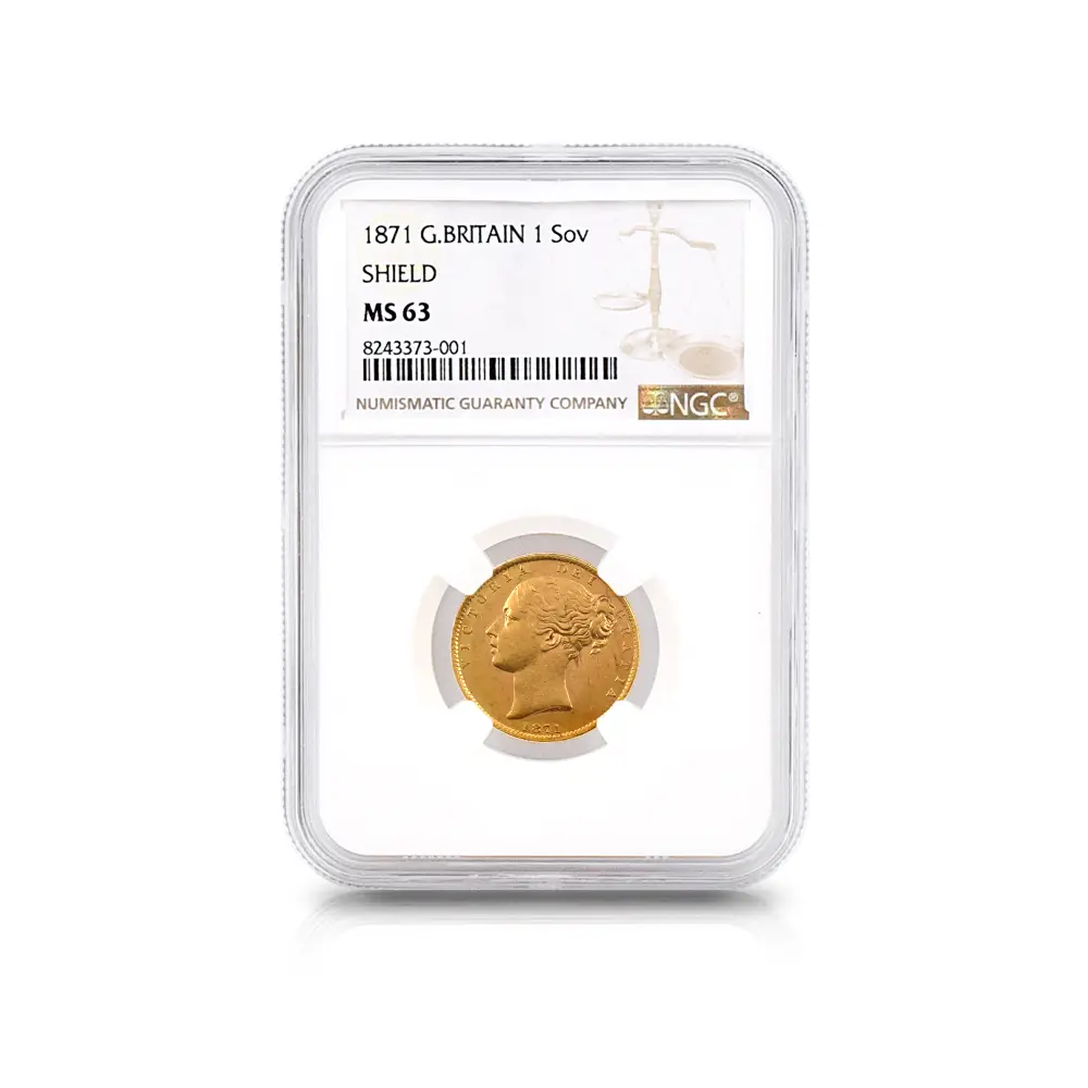 アンティークコイン4：5842 1871 ヴィクトリア女王 ヤングヘッド ソブリン金貨 NGC MS63