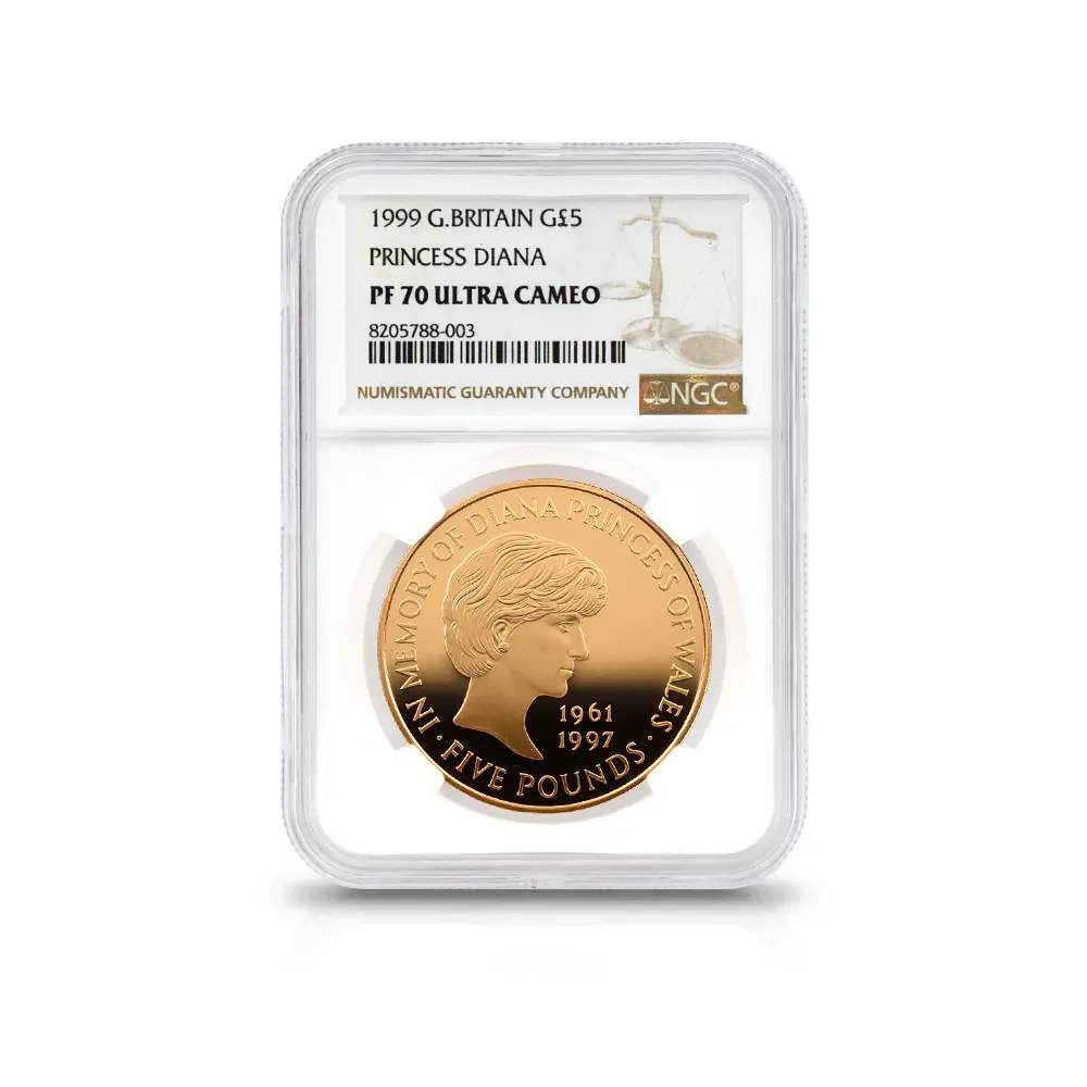 モダンコイン4：5848 1999 エリザベス2世 ダイアナ妃追悼記念 5ポンド金貨 NGC PF70UC 箱付き