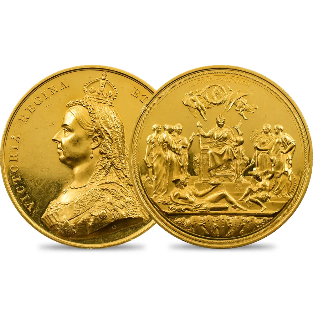 メダル1：4448 1887 ヴィクトリア女王 戴冠50周年記念 ゴールデンジュビリー 金メダル 未鑑定