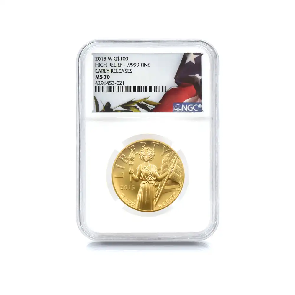 モダンコイン4：4453 アメリカ 2015W ハイレリーフ スタンディングリバティ 100ドル1オンス金貨 アーリーリリース NGC MS70