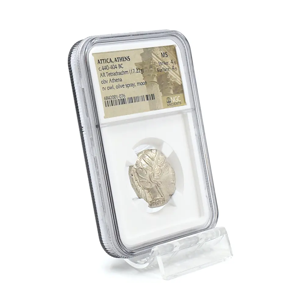 古代コイン6：5861 古代ギリシャ 紀元前440-404 アテナ フクロウ テトラドラクマ 銀貨 NGC MS Strike: 4/5 Surface: 4/5