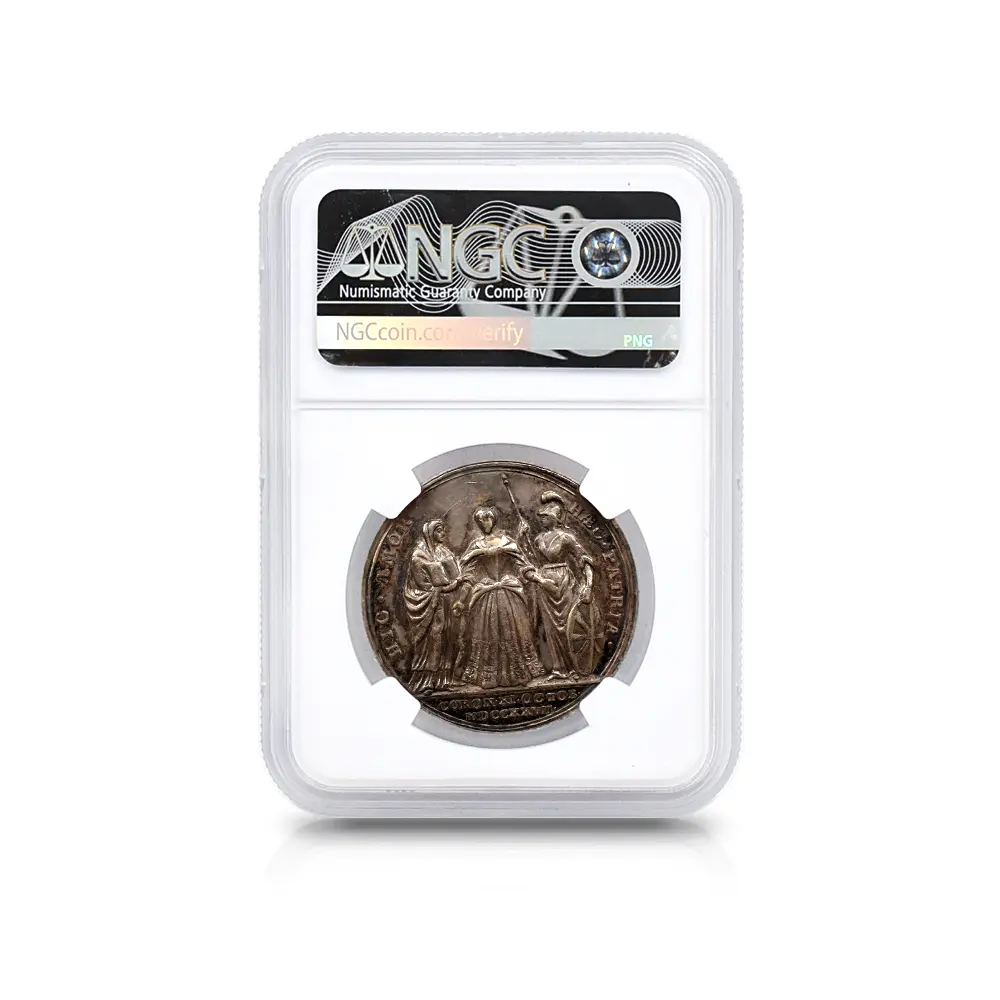 メダル5：5859 1727 ジョージ2世 キャロライン王妃 戴冠記念 銀メダル NGC AU55 MI-480-85
