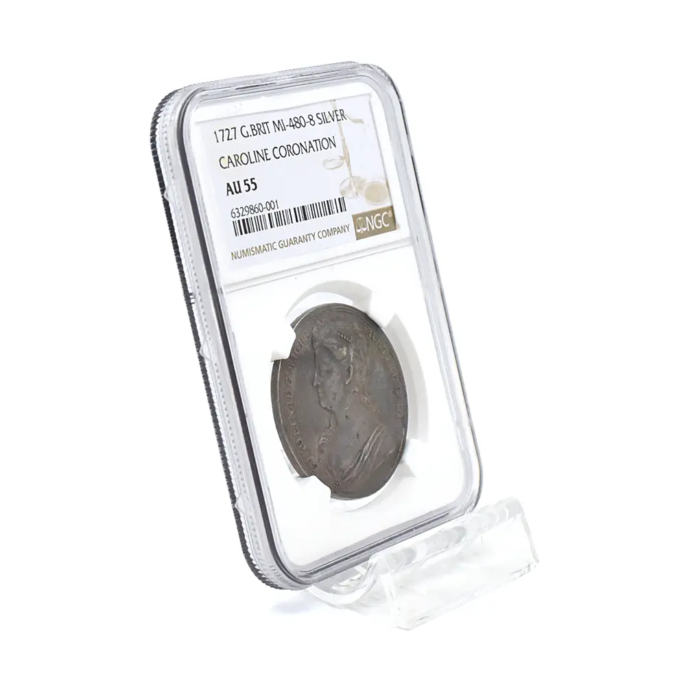 メダル6：5859 1727 ジョージ2世 キャロライン王妃 戴冠記念 銀メダル NGC AU55 MI-480-85