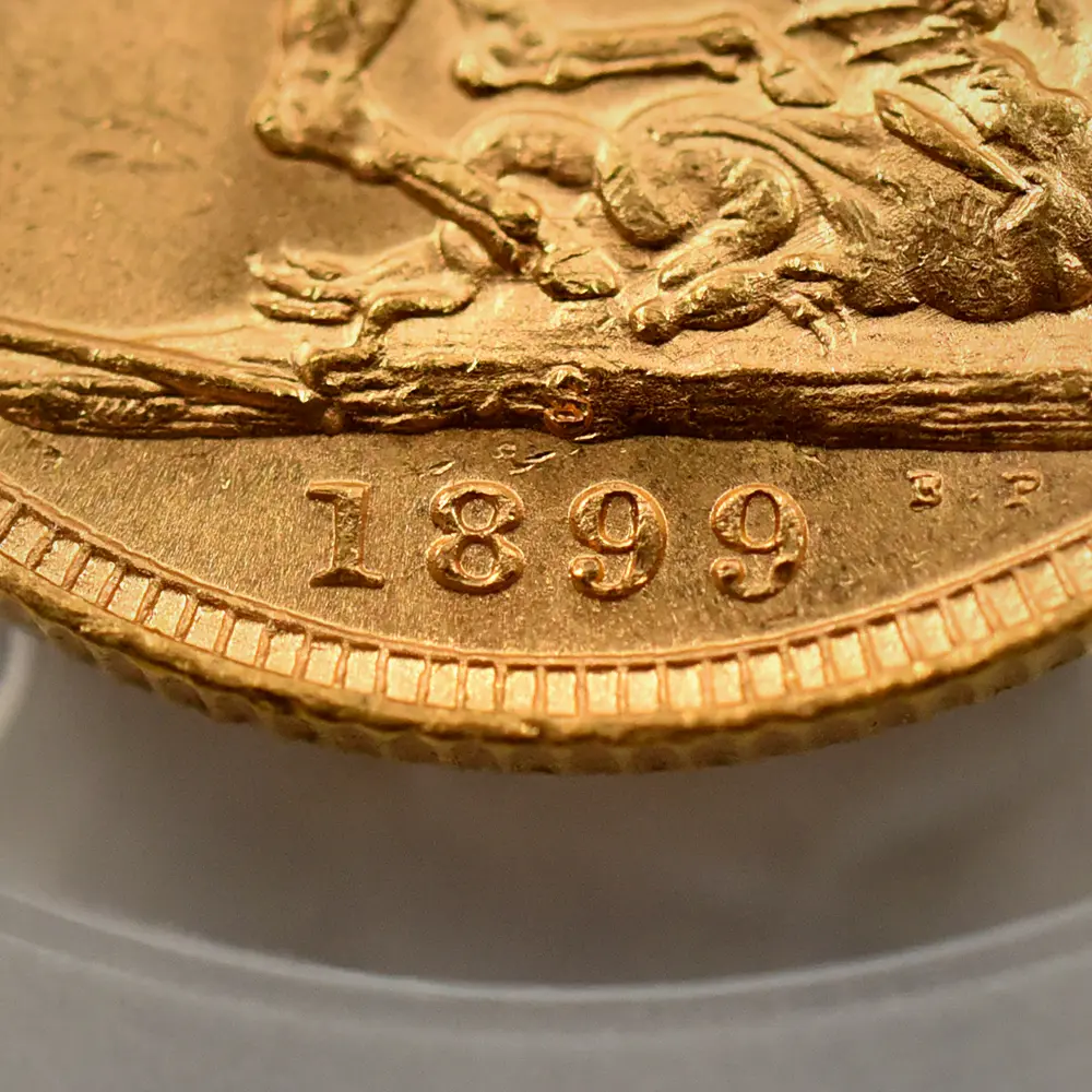 アンティークコイン13：5858 オーストラリア 1899-S ヴィクトリア女王 オールド（ヴェールド）ヘッド 聖ジョージ竜退治 ソブリン金貨 PCGS MS62 S-3877