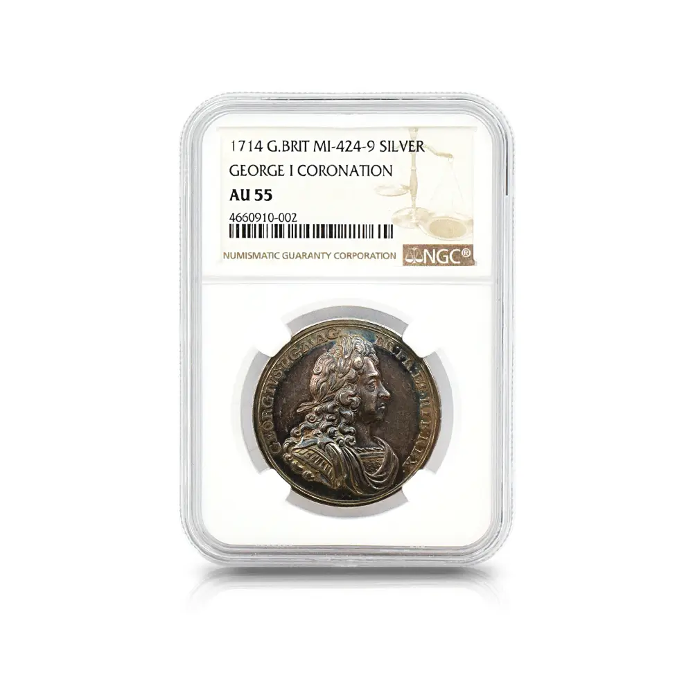 メダル4：5857 1714 ジョージ1世 戴冠記念 銀メダル NGC AU55 MI-424-9