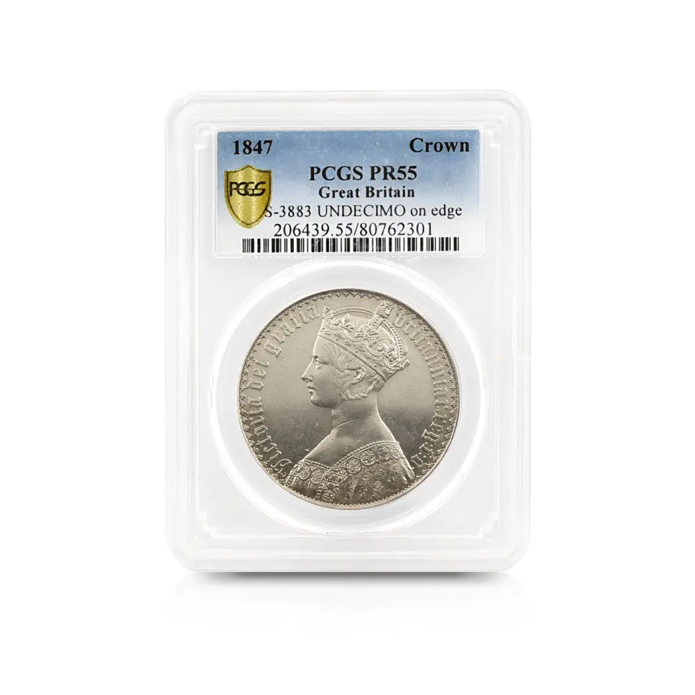 アンティークコイン4：5865 1847 ヴィクトリア女王 ゴチッククラウン銀貨 アンデシモエッジ PCGS PR55 S-3883