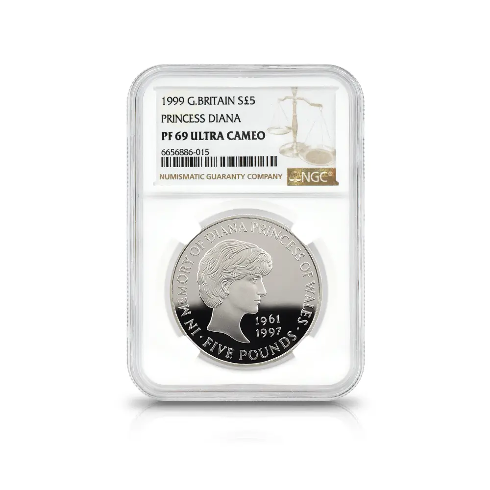 モダンコイン4：5879 1999 エリザベス2世 ダイアナ妃追悼記念 5ポンド銀貨 NGC PF69UC 箱付き