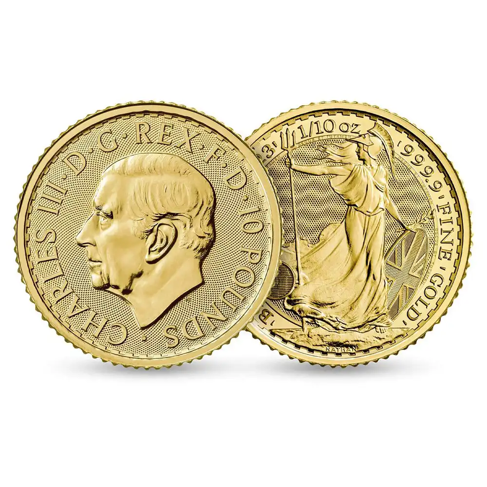地金型4：3147 イギリス 2023 チャールズ3世 ブリタニア 10ポンド 1/10オンス 地金型金貨 【1枚】 (ブリスターパック付き)
