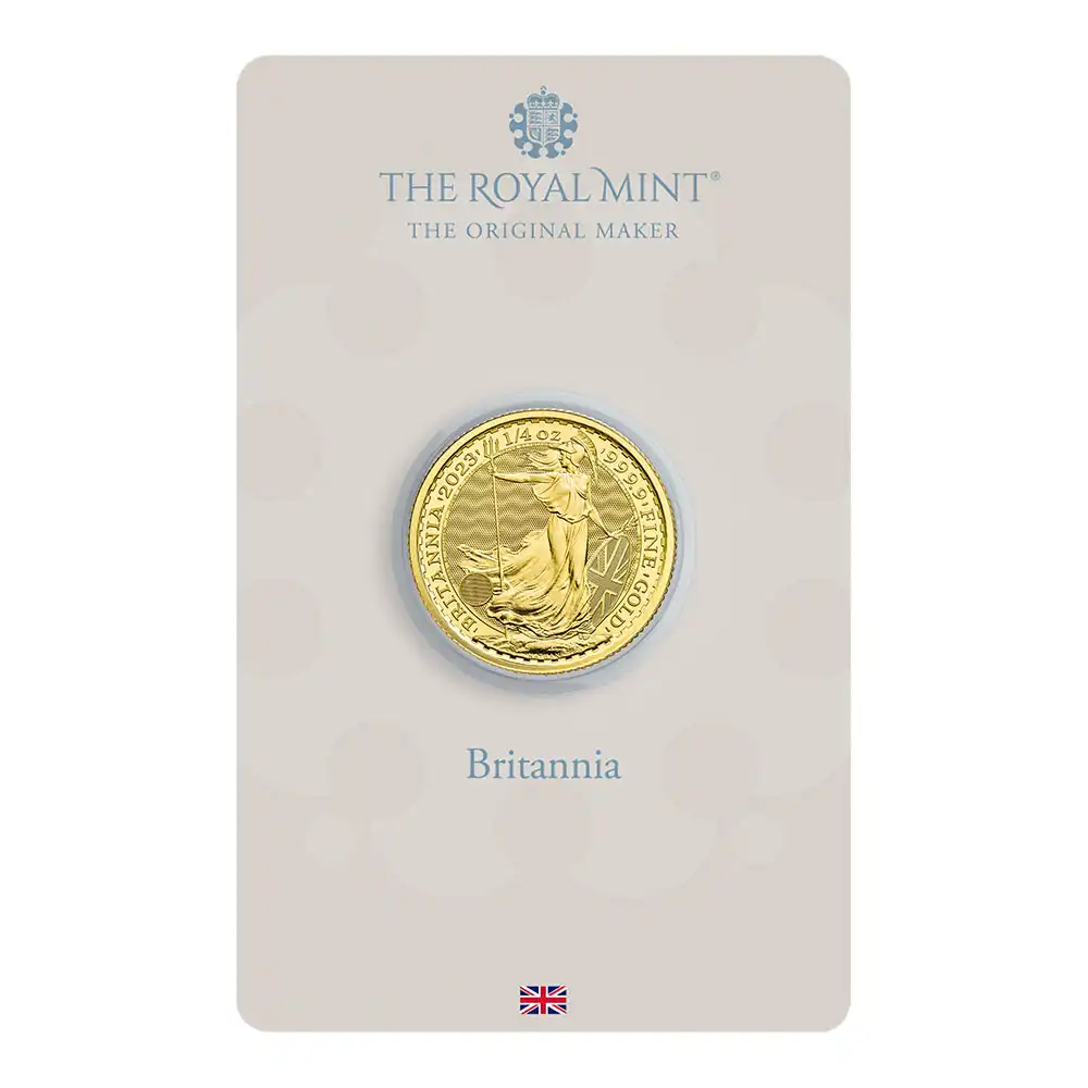 地金型7：3148 イギリス 2023 チャールズ3世 ブリタニア 25ポンド 1/4オンス 地金型金貨 【1枚】 (ブリスターパック付き)