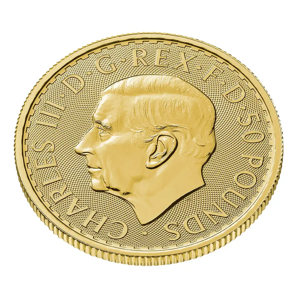 地金型s6：3149 イギリス 2023 チャールズ3世 ブリタニア 50ポンド 1/2オンス 地金型金貨 【1枚】 (ブリスターパック付き)