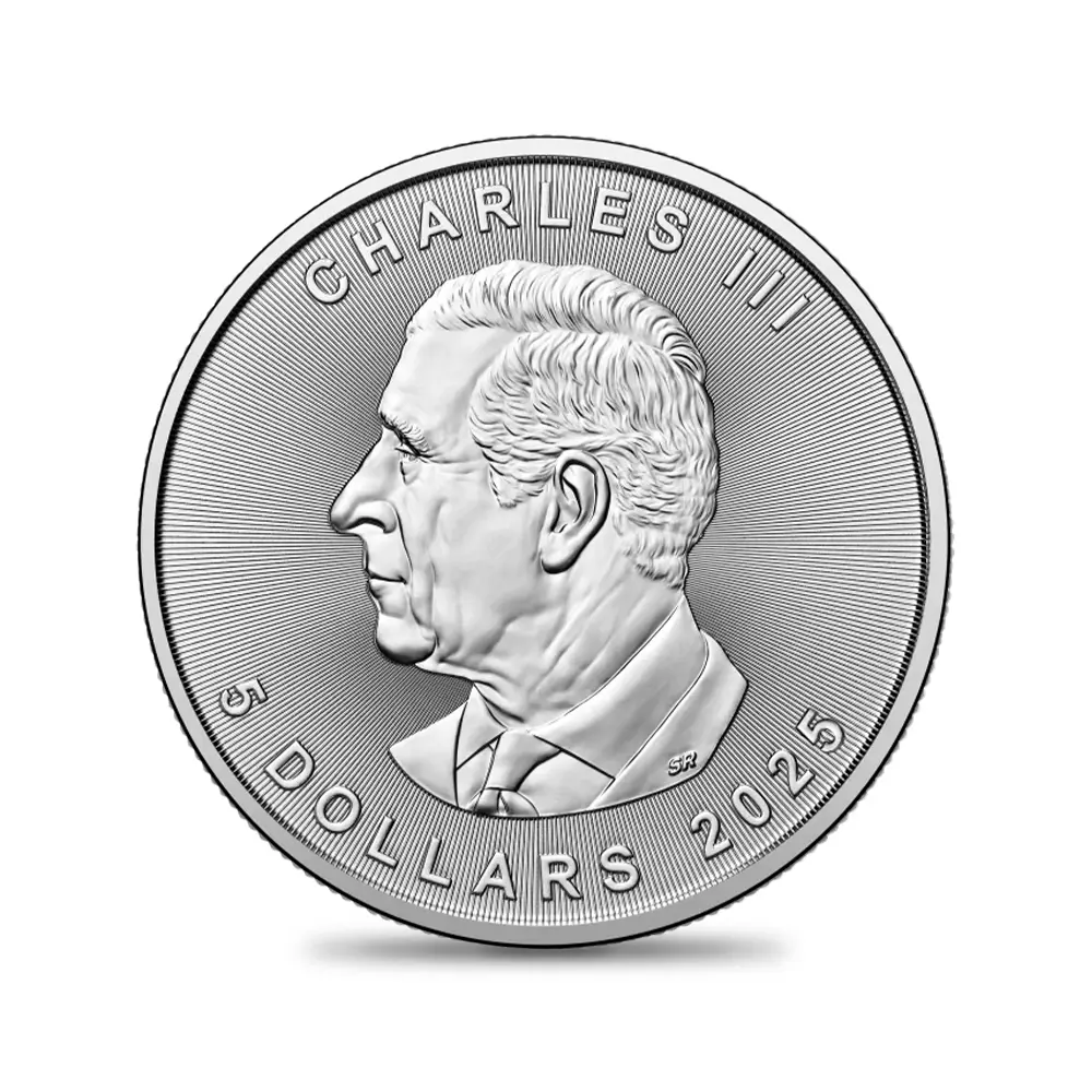 地金型3:5916 カナダ 2025 メイプルリーフ 5ドル 1オンス 地金型銀貨 【200枚】 (コインチューブ付き)