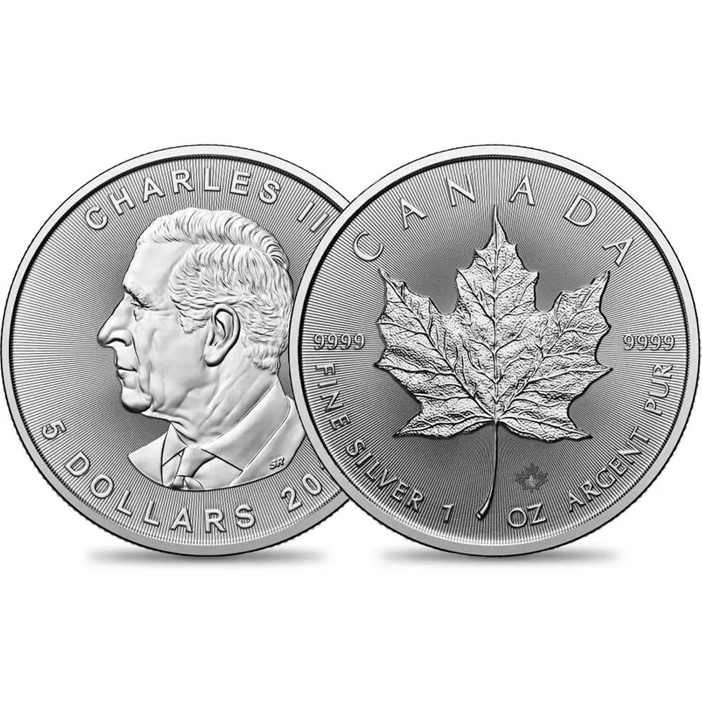 地金型4:5916 カナダ 2025 メイプルリーフ 5ドル 1オンス 地金型銀貨 【200枚】 (コインチューブ付き)