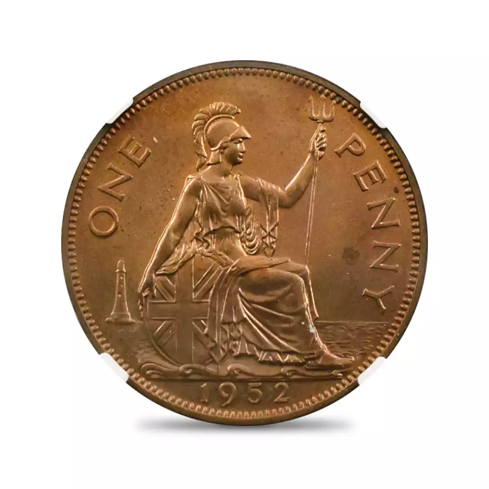 アンティークコイン3：2890 1952 ジョージ6世 ブリタニア ペニー銅貨 NGC PF64RB【R7】