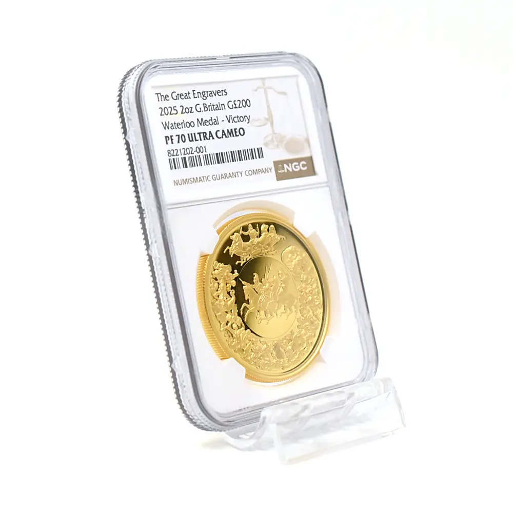 モダンコイン6：5914 2025 チャールズ3世 ワーテルロー・メダル - 勝利 200ポンド2オンス金貨 NGC PF70UC 箱付き