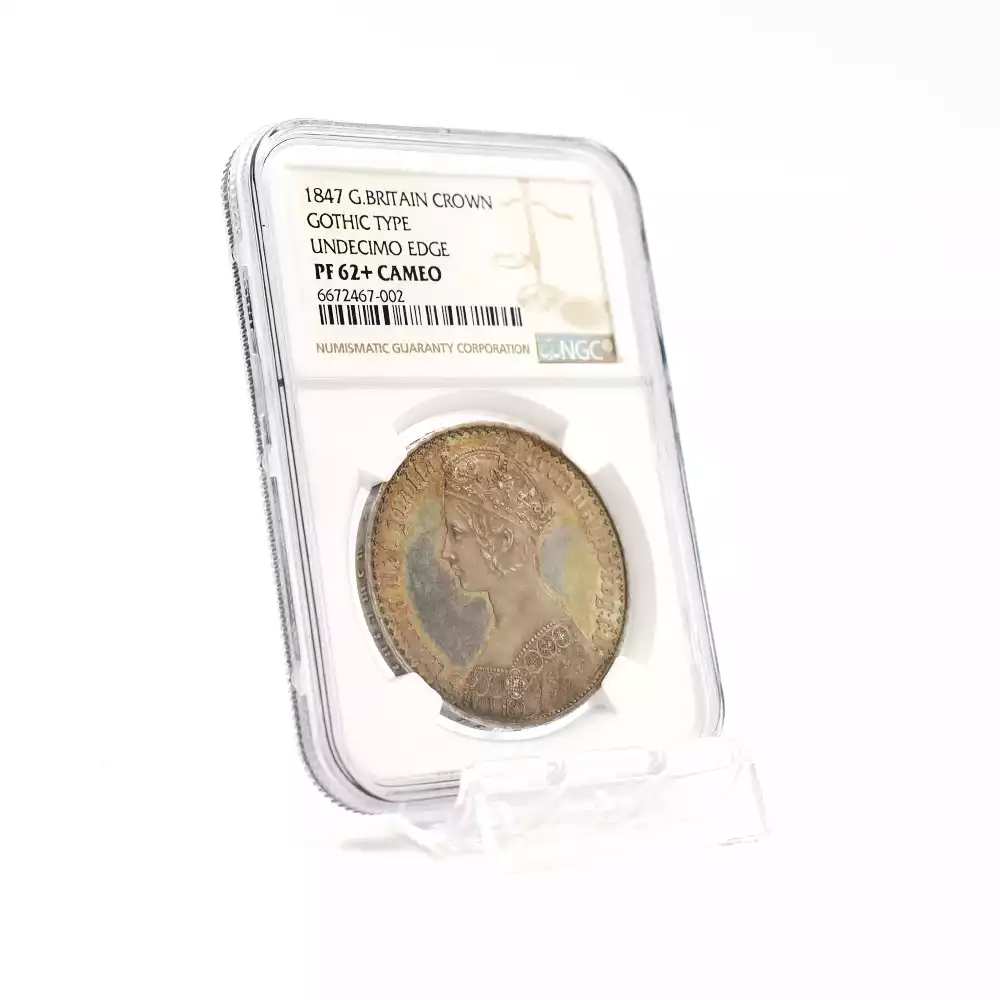 アンティークコイン6：3196 1847 ヴィクトリア女王 ゴチッククラウン銀貨 アンデシモエッジ NGC PF62+CA