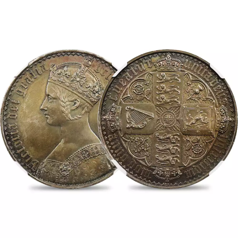 1847 ヴィクトリア女王 ゴチッククラウン銀貨 アンデシモエッジ NGC