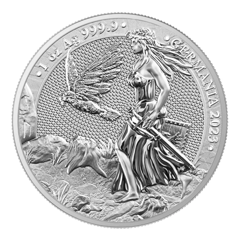地金型2：3184 ポーランド 2023 ジャーマニア 5マルク 1オンス 銀貨 【1枚】 (コインケース付き)
