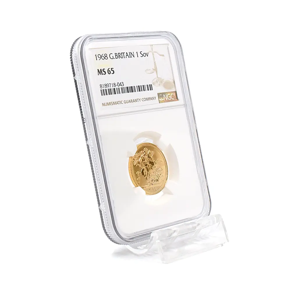 モダンコイン6：5919 1968 エリザベス2世 ヤングヤング 聖ジョージ竜退治 ソブリン金貨 NGC MS65