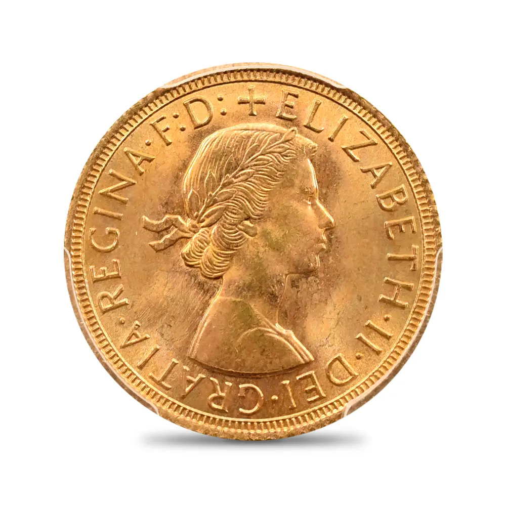 モダンコイン2：5918 1963 エリザベス2世 ヤングヤング 聖ジョージ竜退治 ソブリン金貨 PCGS MS65 S-4125