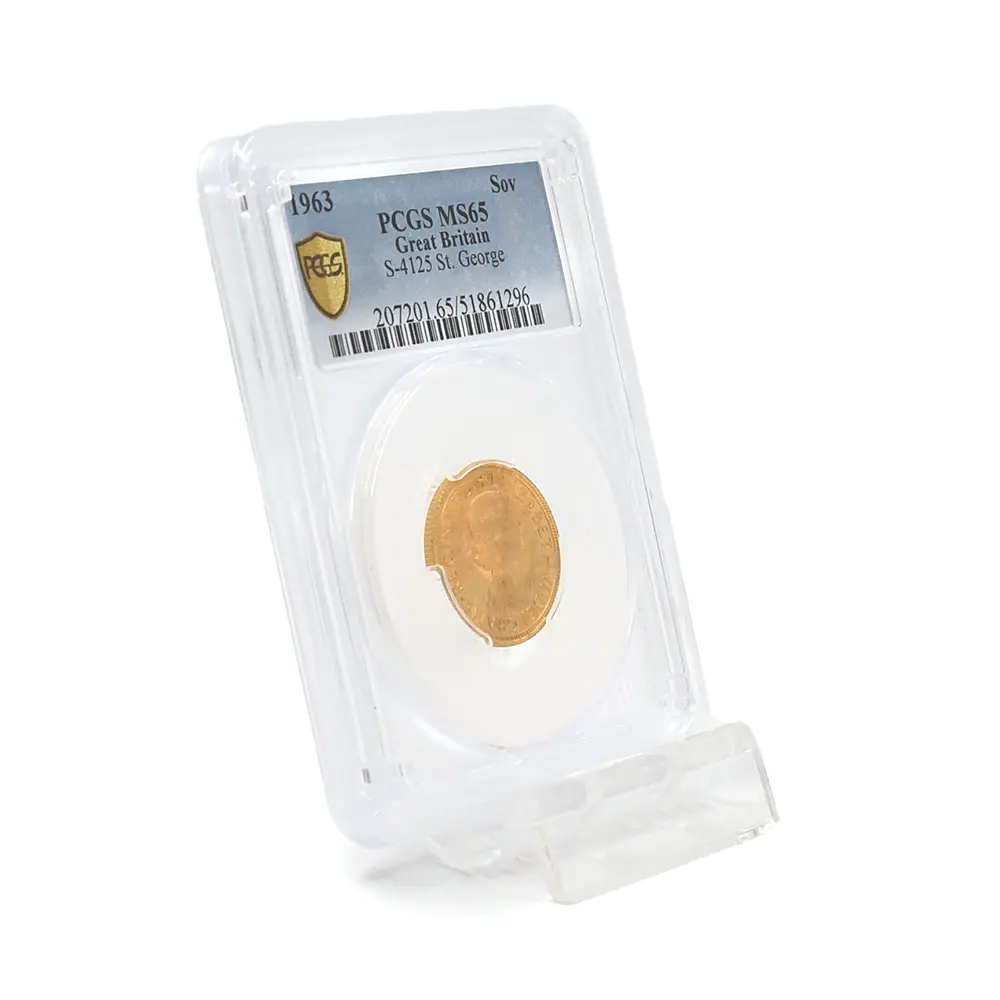 モダンコイン6：5918 1963 エリザベス2世 ヤングヤング 聖ジョージ竜退治 ソブリン金貨 PCGS MS65 S-4125