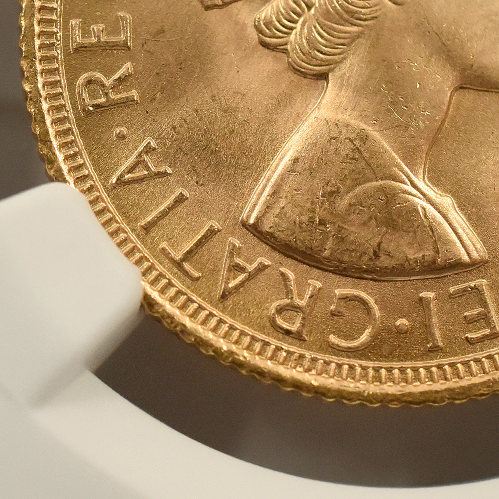 モダンコイン9：4525 1958 エリザベス2世 ヤングヤング 聖ジョージ竜退治 ソブリン金貨 NGC MS65