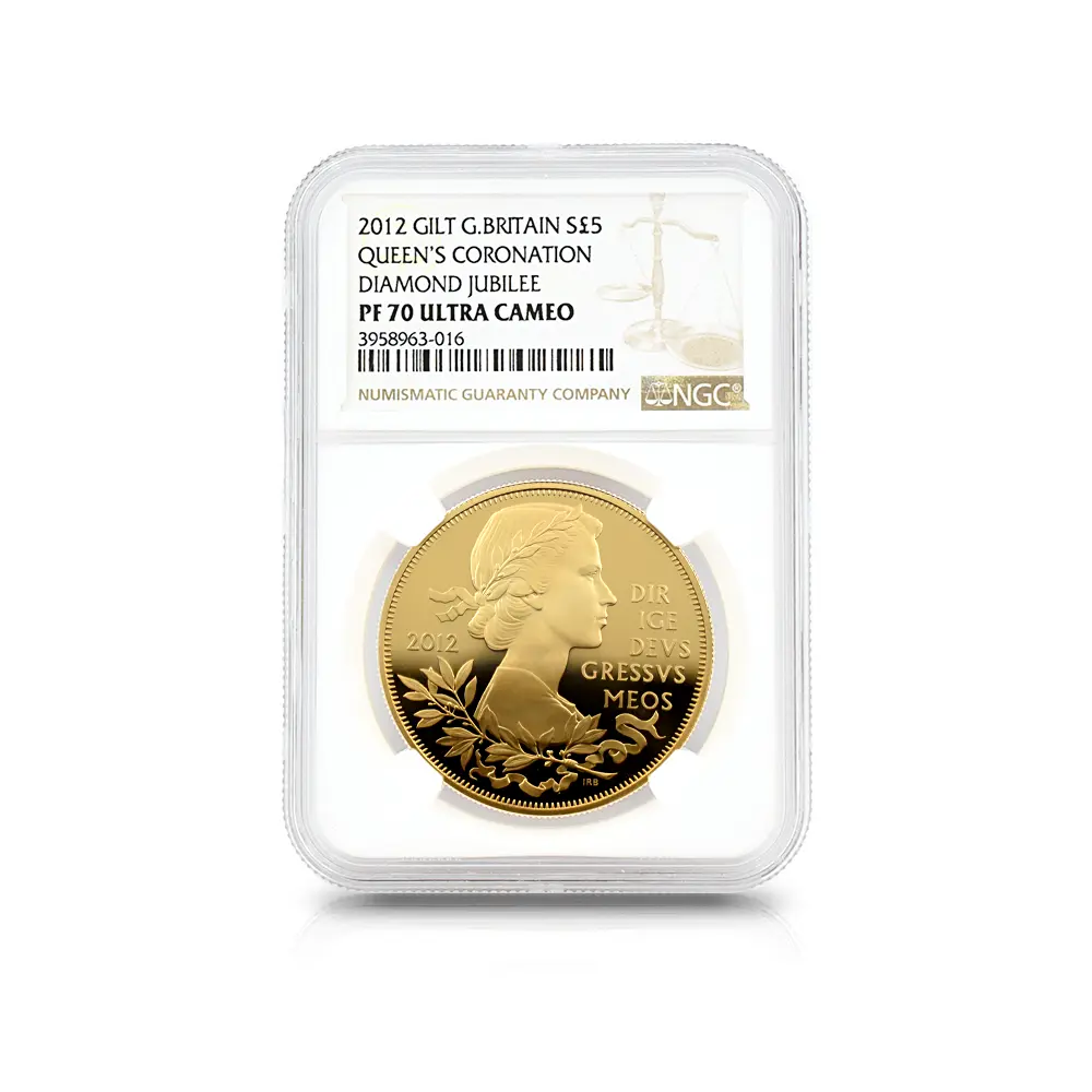 モダンコイン4：5921 2012 エリザベス2世 即位60周年記念 ダイアモンドジュビリー 5ポンド銀貨（金メッキ加工） NGC PF70UC 証明書付き