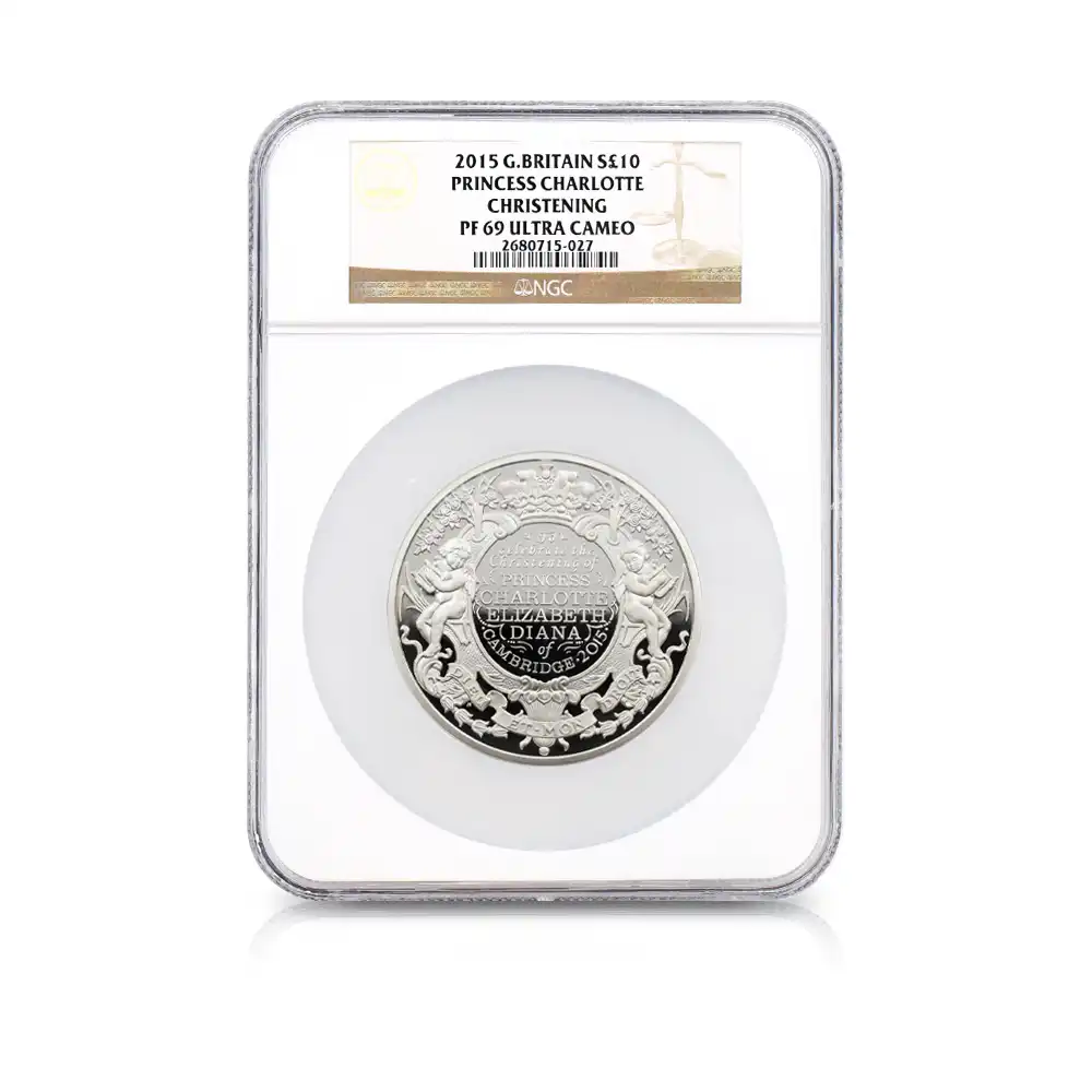 モダンコイン4：5923 2015 エリザベス2世 シャーロット王女洗礼記念 10ポンド5オンス銀貨 NGC PF69UC COA付き