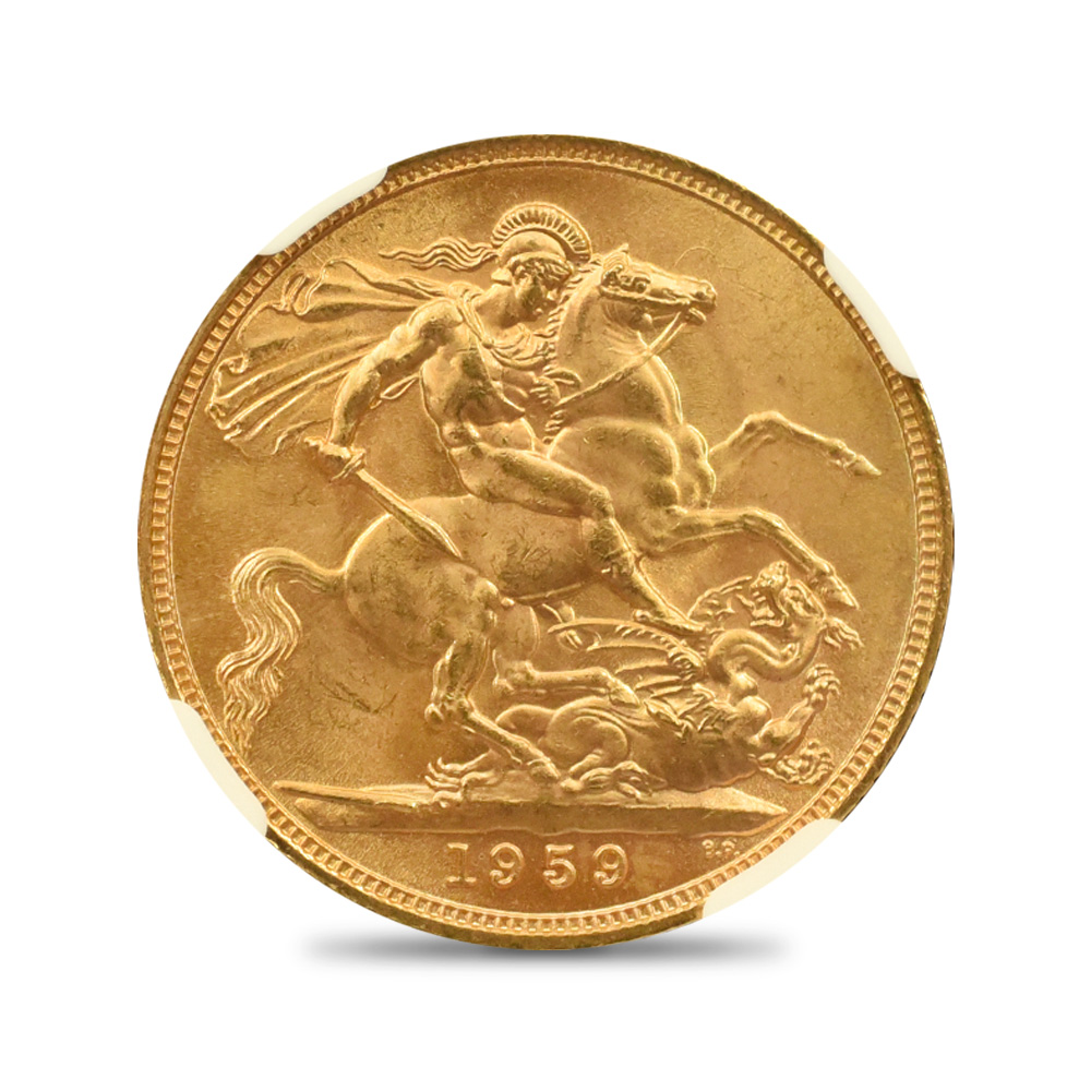 モダンコイン3：4554 1959 エリザベス2世 ヤングヤング 聖ジョージ竜退治 ソブリン 金貨 NGC MS66