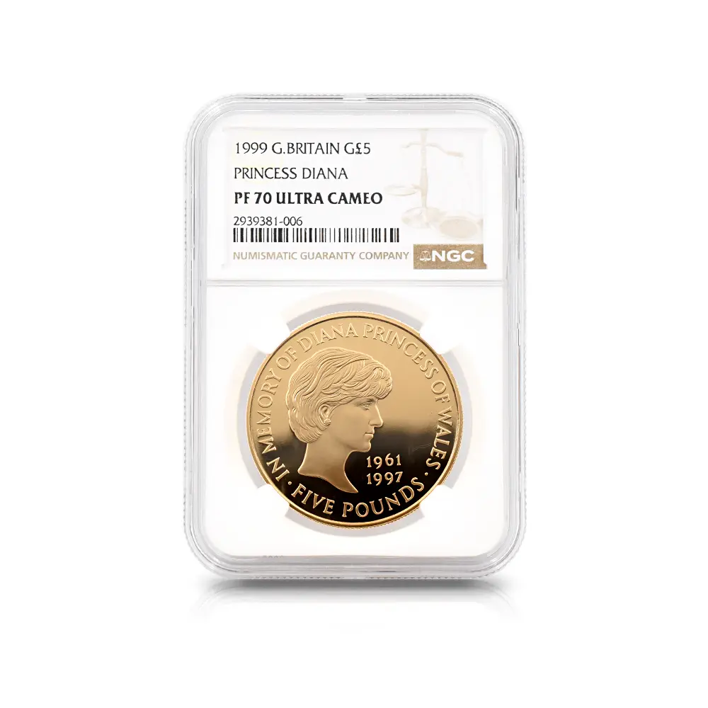 モダンコイン4：5932 1999 エリザベス2世 ダイアナ妃追悼記念 5ポンド金貨 NGC PF70UC 箱付き
