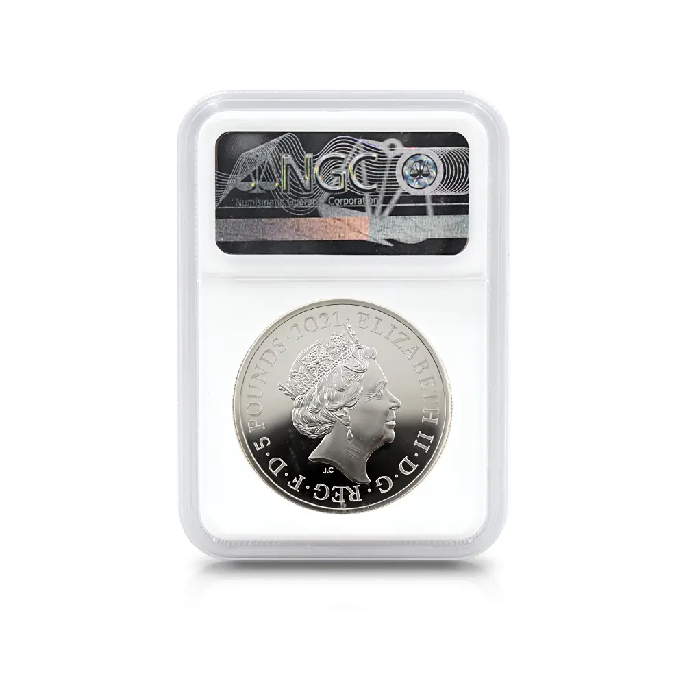 モダンコイン5：5933 2021 エリザベス2世 ゴチッククラウン・ポートレート 5ポンド2オンス銀貨 発行即日鑑定品 NGC PF70UC 箱付き