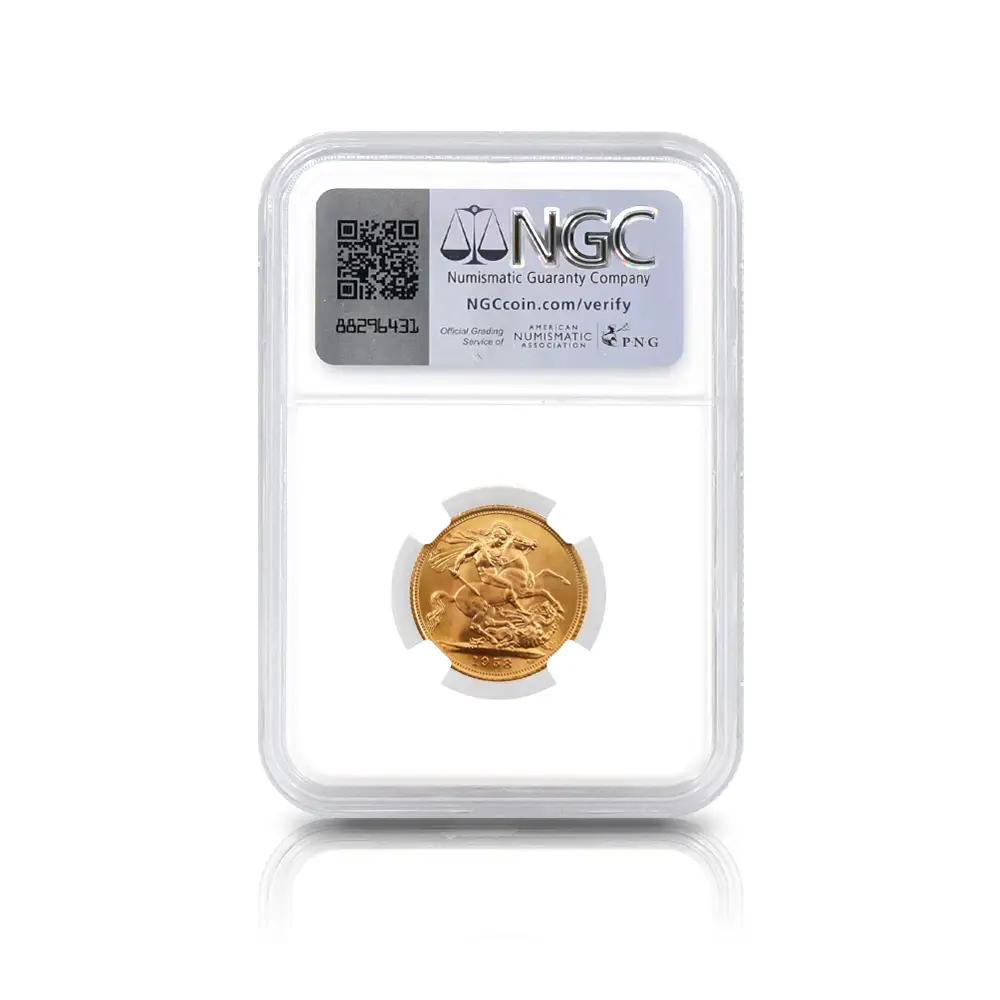 モダンコイン5：4561 1958 エリザベス2世 ヤングヤング 聖ジョージ竜退治 ソブリン金貨 NGC MS65